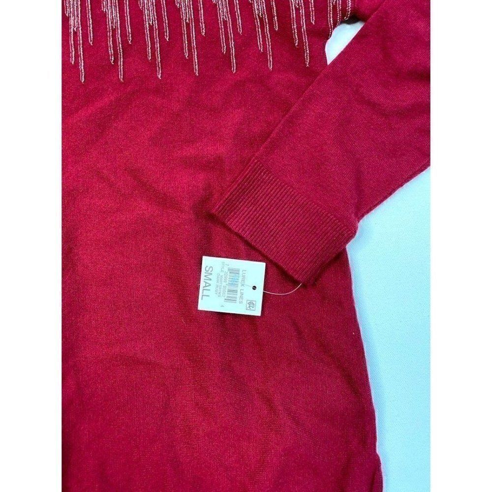 Alfani Sweater Top Small Red Ruby Metallic-Sparkle‎ - Picture 4 of 10